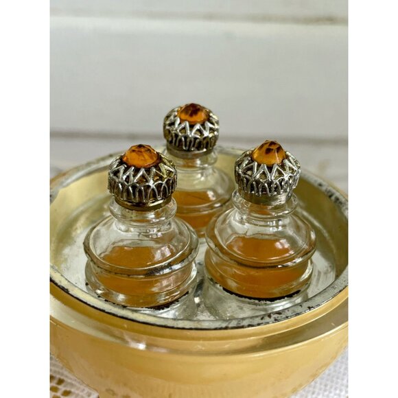 Vintage Art Deco Atomic Round Glass Perfume Trio Bottles Duvinne NY c1930s - Picture 14 of 16
